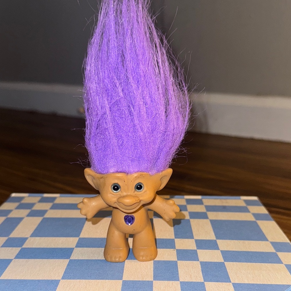 Vintage Troll By Ace Novelty Co Purple Hair Blue Eyes Purple Heart Jewel